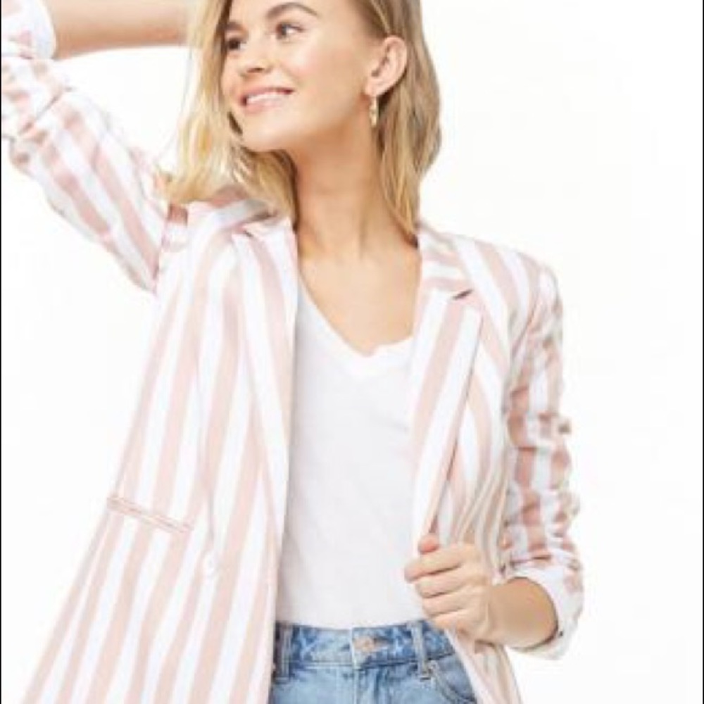 Pink and white double breasted blazer